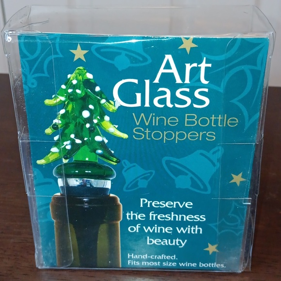 Jolly Art Glass Wine Bottle Stoppers Santa and Christmas Tree New in box - Picture 3 of 5